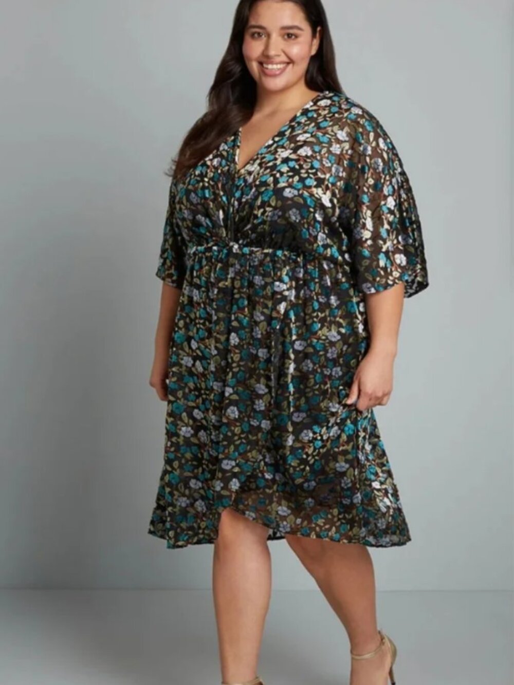 Modcloth Dramatic Depths Velvet Wrap Dress, Black Spiderwebs and Roses, 2X - Picture 7 of 9